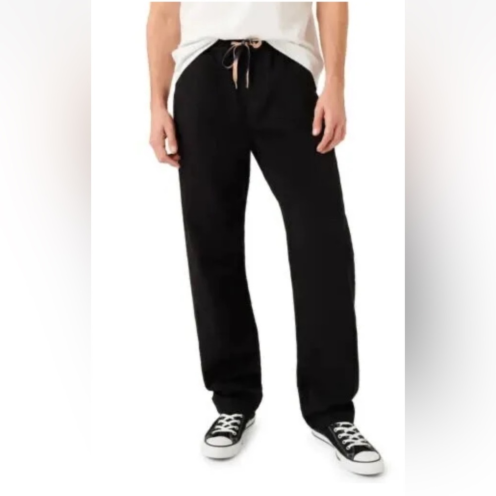 NWOT 7 For All Mankind Black Beachside Drawstring Twill Pants. Size Medium.